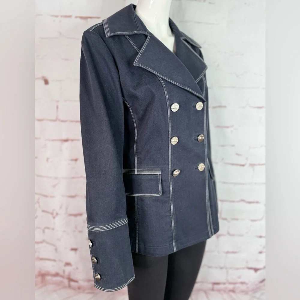 ST. JOHN Sport M Nautical Double Breasted Navy Cotton Blend Medium Blazer - Picture 8 of 15